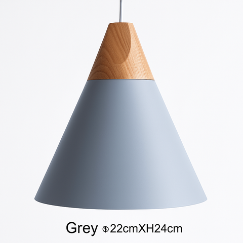 Cone Pendant Light with Wood Accent for Kitchen Island Lighting