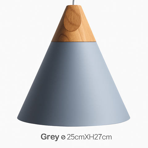 Cone Pendant Light with Wood Accent for Kitchen Island Lighting