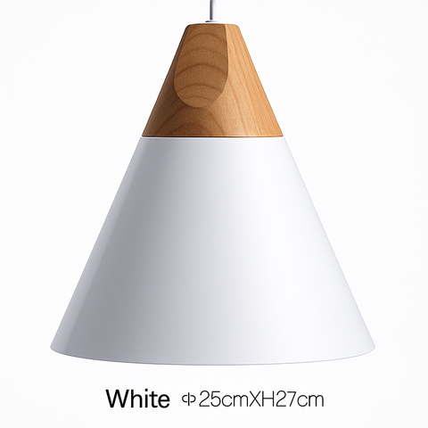 Cone Pendant Light with Wood Accent for Kitchen Island Lighting