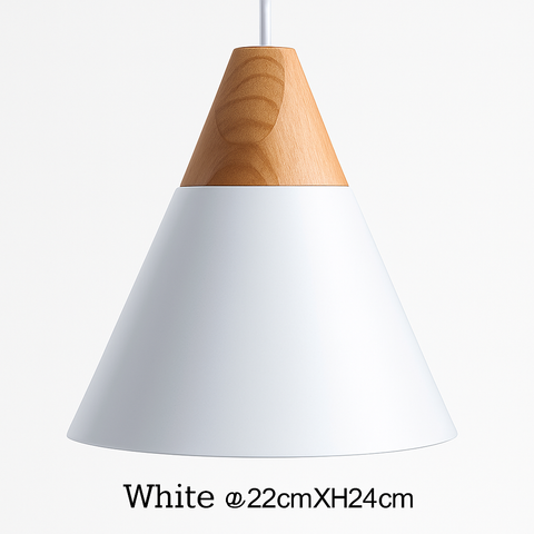 Cone Pendant Light with Wood Accent for Kitchen Island Lighting