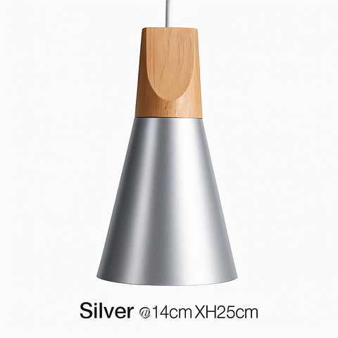 Cone Pendant Light with Wood Accent for Kitchen Island Lighting