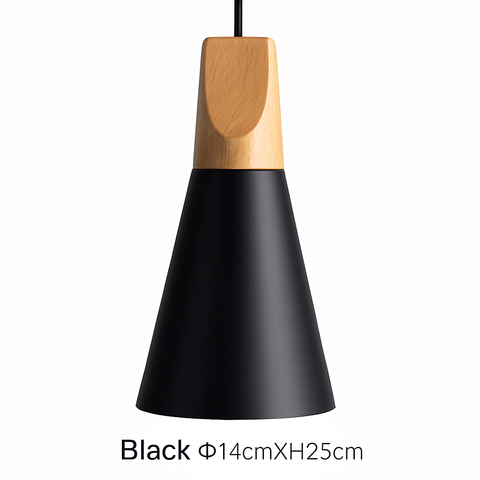 Cone Pendant Light with Wood Accent for Kitchen Island Lighting