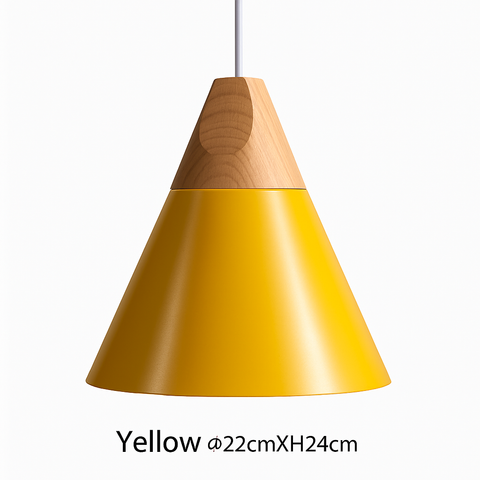 Cone Pendant Light with Wood Accent for Kitchen Island Lighting