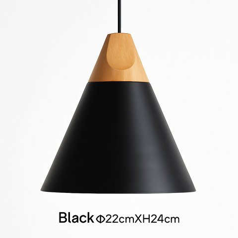 Cone Pendant Light with Wood Accent for Kitchen Island Lighting