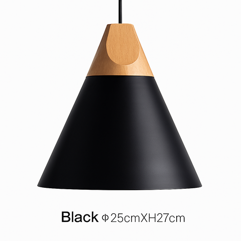 Cone Pendant Light with Wood Accent for Kitchen Island Lighting