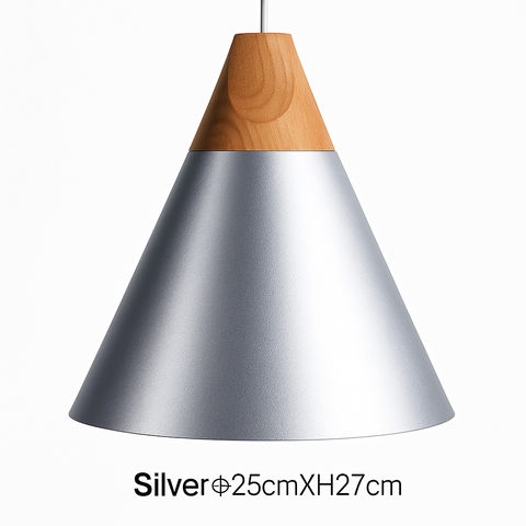 Cone Pendant Light with Wood Accent for Kitchen Island Lighting