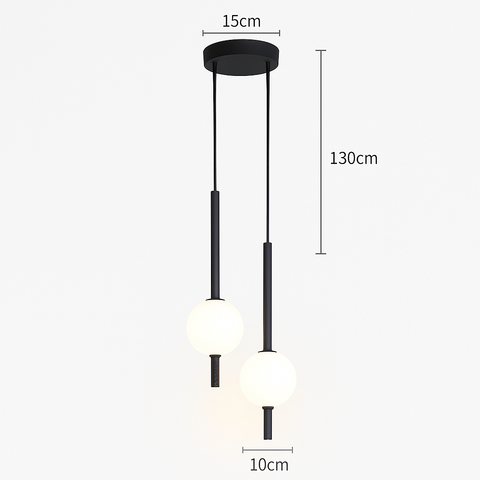 Gold Tube Pendant Light with Opal Glass Globe for Interiors