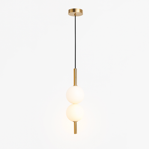 Gold Tube Pendant Light with Opal Glass Globe for Interiors