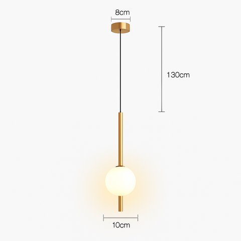 Gold Tube Pendant Light with Opal Glass Globe for Interiors