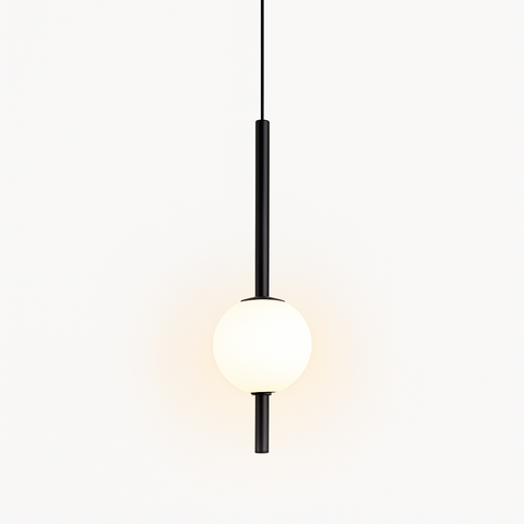 Gold Tube Pendant Light with Opal Glass Globe for Interiors