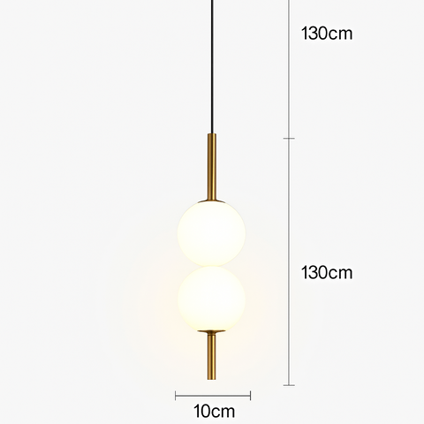 Gold Tube Pendant Light with Opal Glass Globe for Interiors