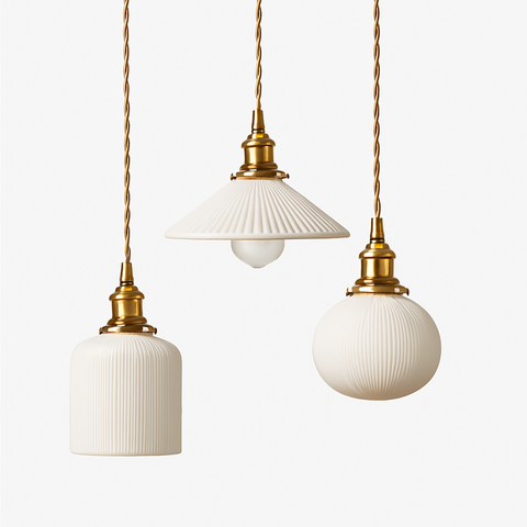 Ribbed Ceramic Pendant Light for Kitchen Island and Dining Table