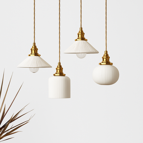 Ribbed Ceramic Pendant Light for Kitchen Island and Dining Table