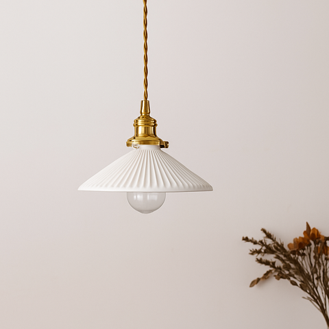 Ribbed Ceramic Pendant Light for Kitchen Island and Dining Table