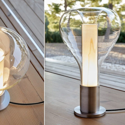 Artistic Glass Table Lamp with Warm LED Lighting and Sculptural Decorative Shade
