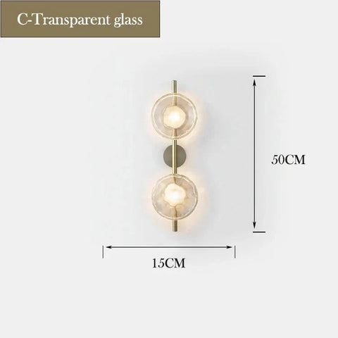 Modern Glass Globe Wall Lamp with Metal Frame, Nordic Style Sconce for Bedroom, Hallway and Living Room