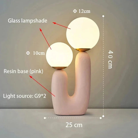 Sculptural Resin Table Lamp with Glass Globes