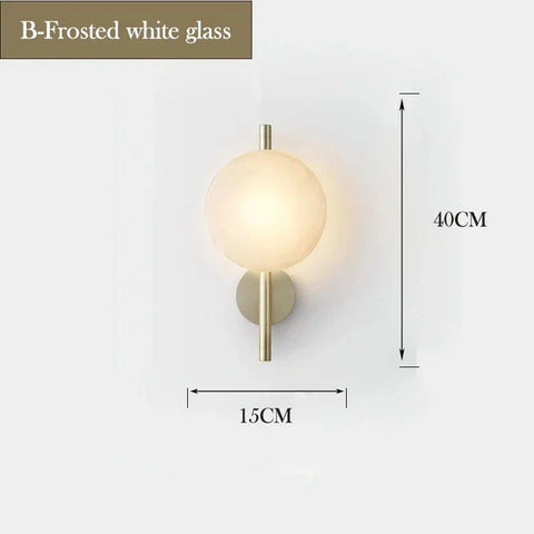 Modern Glass Globe Wall Lamp with Metal Frame, Nordic Style Sconce for Bedroom, Hallway and Living Room