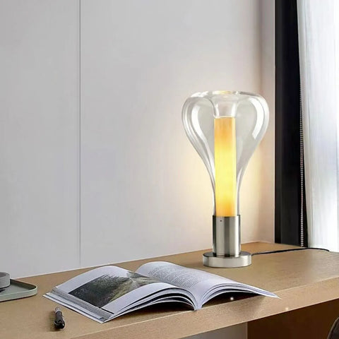 Artistic Glass Table Lamp with Warm LED Lighting and Sculptural Decorative Shade