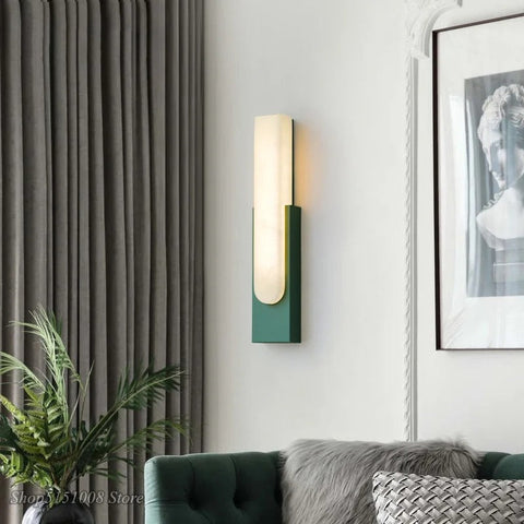Modern Marble and Metal Wall Sconce for Hallway and Bedroom Lighting