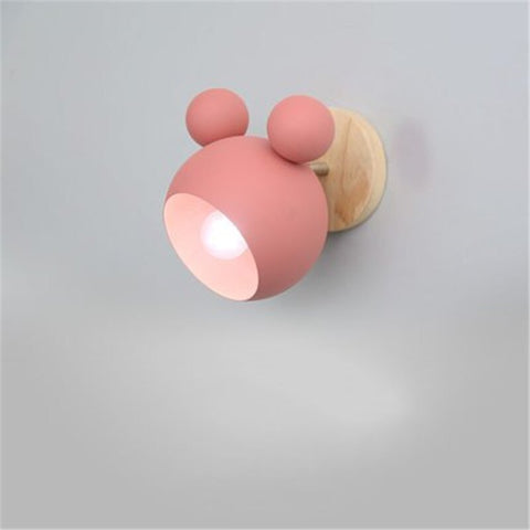 Nordic Mouse-Shaped LED Wall Lamp with Wooden Backplate for Modern Bedrooms