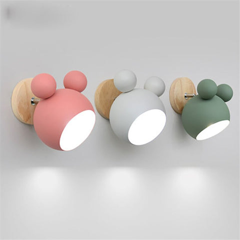 Nordic Mouse-Shaped LED Wall Lamp with Wooden Backplate for Modern Bedrooms
