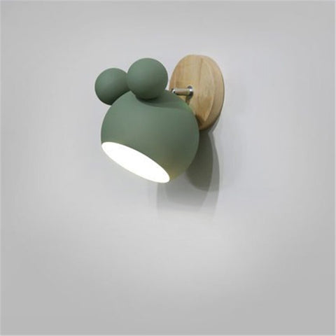 Nordic Mouse-Shaped LED Wall Lamp with Wooden Backplate for Modern Bedrooms