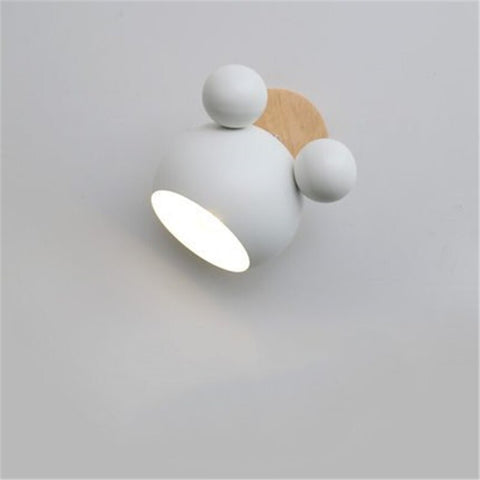 Nordic Mouse-Shaped LED Wall Lamp with Wooden Backplate for Modern Bedrooms