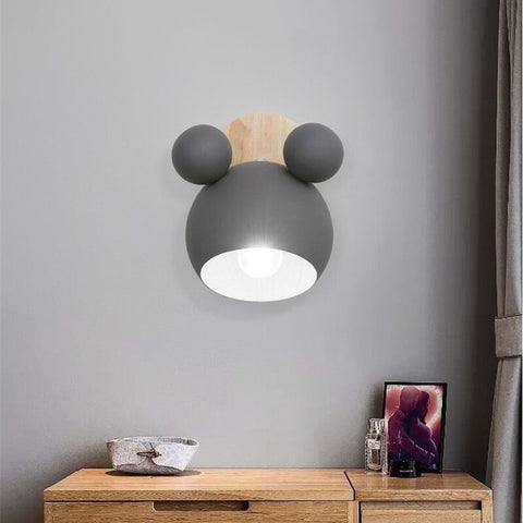 Nordic Mouse-Shaped LED Wall Lamp with Wooden Backplate for Modern Bedrooms