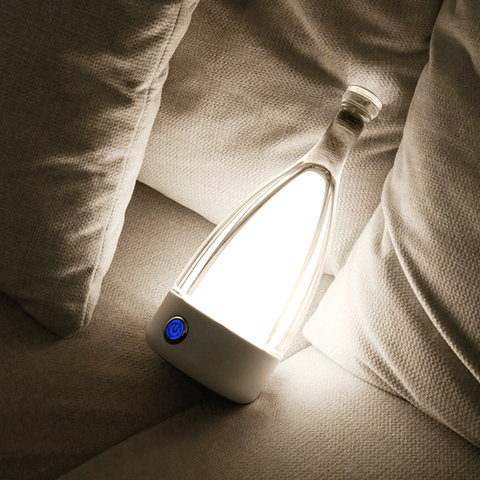 Bottle-Shaped Rechargeable LED Table Lamp with Transparent Glass-Style Shade and Colorful Base