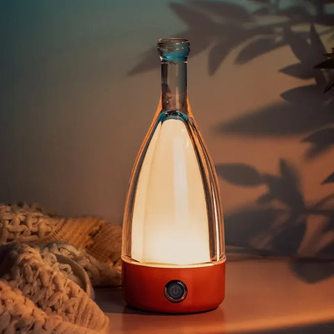 Bottle-Shaped Rechargeable LED Table Lamp with Transparent Glass-Style Shade and Colorful Base