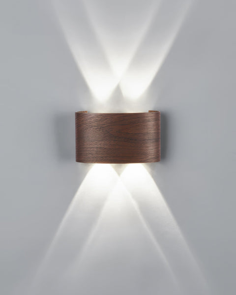 Wooden Finish LED Wall Light with Up and Down Lighting for Modern Indoor Spaces