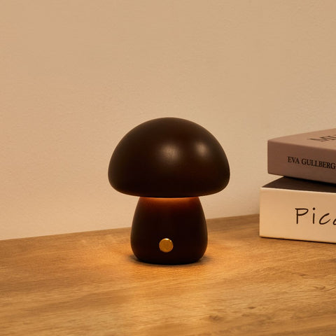 Rechargeable Wooden Mushroom Table Lamp for Soft Bedside Lighting