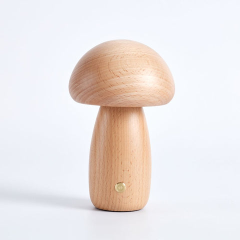 Rechargeable Wooden Mushroom Table Lamp for Soft Bedside Lighting