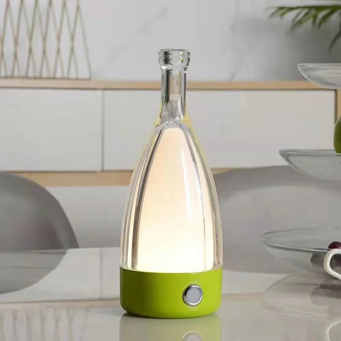 Bottle-Shaped Rechargeable LED Table Lamp with Transparent Glass-Style Shade and Colorful Base